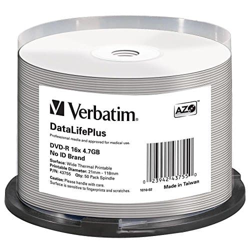 Image of Verbatim 43755 4.7GB 16x DVD-R Printable - 50 Pack Spindle