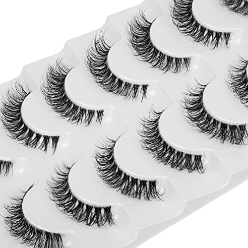 Image of JIMIRE False Eyelashes Clear Band Small Faux Mink Lashes Natural Look Cat Eye 13MM Short Fluffy 3D Light Volume Eyelash Pack 7 Pairs