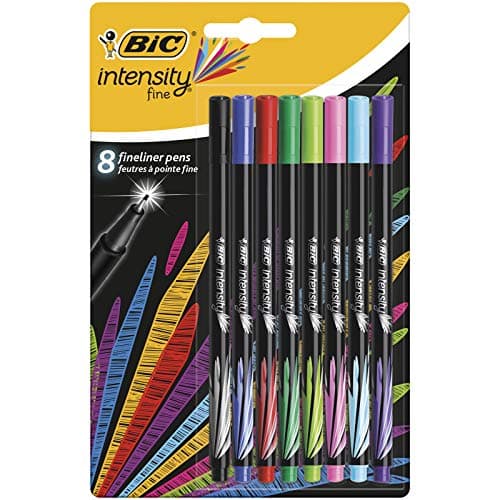 Image of BIC Intensity Felt Tip Pens, Fineliners with Very Fine Tips, Vibrant Colouring Pens, School Supplies for Kids or Adults, 8 Pack