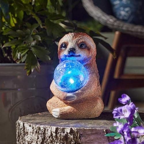 Image of Garden Mile Solar Powered Garden Ornament - Sloth Garden Statue with Colour changing LED solar Lights Outdoor Decoration for Patio, Balcony, Gardening gifts for men and women
