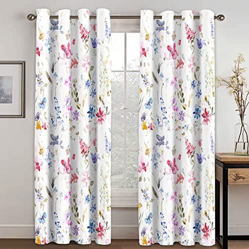Image of THYUNQ Floral Blackout Curtains for Bedroom Living Room, Thermal Insulated Eyelet Curtains & Drapes, 72 Drop Patterned Window Treatments, 46x72 Inch (W X L), 2 Panels