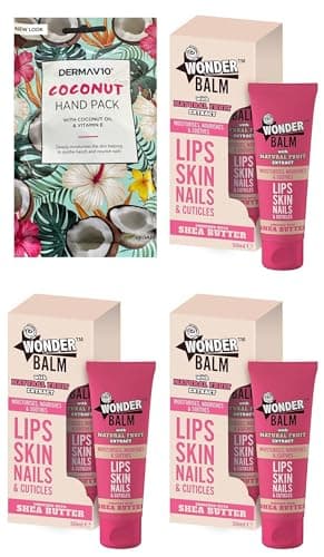 Image of Happy Bees Bundle Wonder Balm Lips Skin Hand Nails & Cuticles Shea Butter Cream 50 ml x 3 Plus x 1 Nourishing Hand Mask for Dry Skin