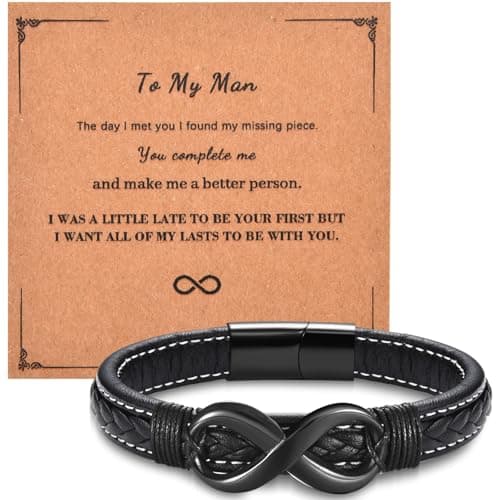 Image of CERSLIMO To My Man Gifts - Stainless Steel Infinite Charm & Leather Bracelets Gifts for Boyfriend Husband, My Man Bracelet Gift for Him Birthday Christmas Anniversary Valentine's Day Present