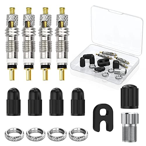 Image of Flintronic Presta Valve Core Set, 15PCS Presta Valve Core Replacement Set Included Brass Presta Valve Adapter & Valve Core Remover Plastic Caps Rim Nuts, Valve Core Remover Tool Kit for Bicycles