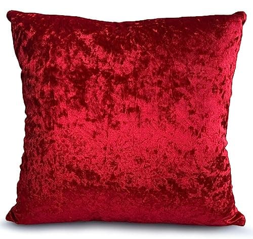 Image of INSAFIANS Decorative Crushed Velvet Cushion Covers 45cm x 45cm/Square Throw Pillowcases for Sofa Bedroom with Invisible Zipper 18x18 Inch (1, Red)