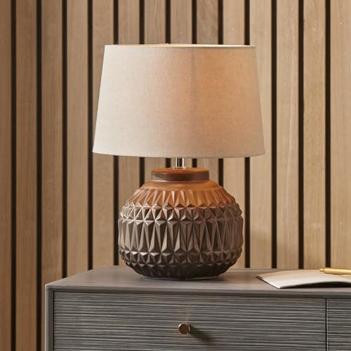 Image of Pacific Lifestyle Bronze Ceramic Table Lamp Aztec Pattern | Small Table-Lamp Complete with Lampshade | Boho Textured Standard Lamps for Living Room (Bronze)