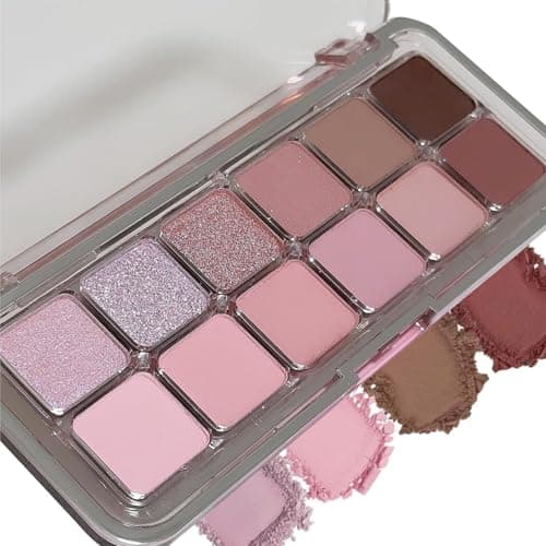 Image of 12 Colors Pink Eyeshadow Palette,Eye Shadow Pallets For Women,Natural Eyeshadow Palette,Matte & Glitter,Long-Lasting Waterproof Eye Makeup,Blendable Pressed Powder,For Natural Daily & Glam Look