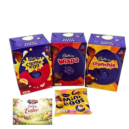 Image of Cadbury Trio Easter Egg Collection, Creme Egg, Wispa and Crunchie, with Mini Eggs Pouch