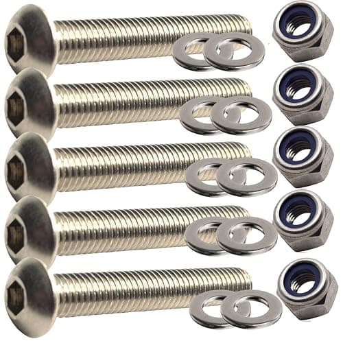 Image of M8 x 60mm Button Head Bolts Set with Nuts and Washers Fully Threaded Socket Made of A2 Stainless Steel (Pack of 5)