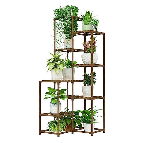 Image of Bamworld Plant Stand Indoor Outdoor, Plant Shelf Corner Tall Plant Stand Flower Stand Wooden Tiered Plant Rack Holder Organizer Display for Multiple Plants for Patio Porch Balcony Garden