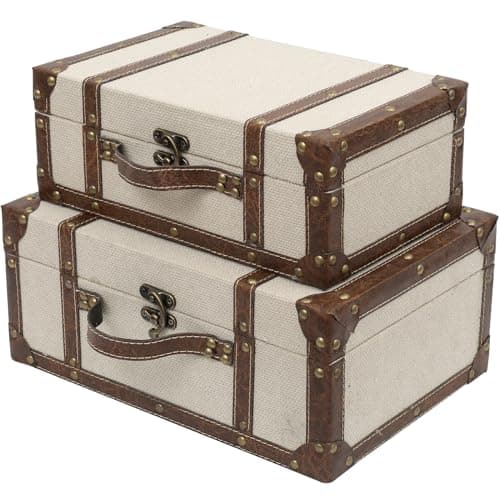 Image of DECOR4SEASON Vintage Linen Fabric Decorative Box Set of 2 - Antique-Style Keepsake Chests for Coffee Table Decor, Mementos, and Elegant Bookshelf Styling