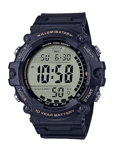 Image of Casio Illuminator Extra Long Strap 10-Year Battery 100 M Water Resistant 5-Alarm w/Countdown Timer Men's Digital Watch, Black, AE-1500WHX-1AVCF, Black, Sport