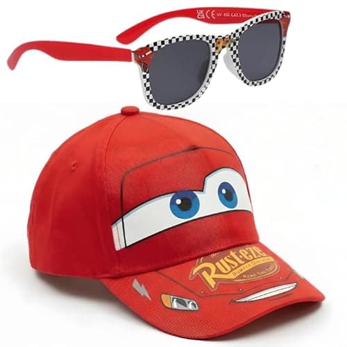 Image of Disney Cars Lightning McQueen Kids Baseball and Sunglasses Set | Children’s Red Hat and UV400 Protection Sunglasses for Beach, Holiday & Travel Essentials | Red Racing Car Design