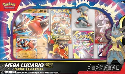 Image of Pokémon TCG: Mega Lucario ex Figure Collection (1 Etched Foil Promo Card, 1 Oversize Promo Card, 5 Booster Packs & 1 Mega Lucario Figure)