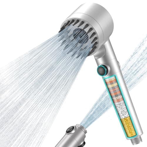 Image of MEKO Hard Water Filter Shower Head with 15 Stage Filter, 3+1 Spray Jet Modes High Pressure Shower Head and 1.5m Hose, Handheld Massage Shower Filter for Residual Chlorine Remove(Silver)
