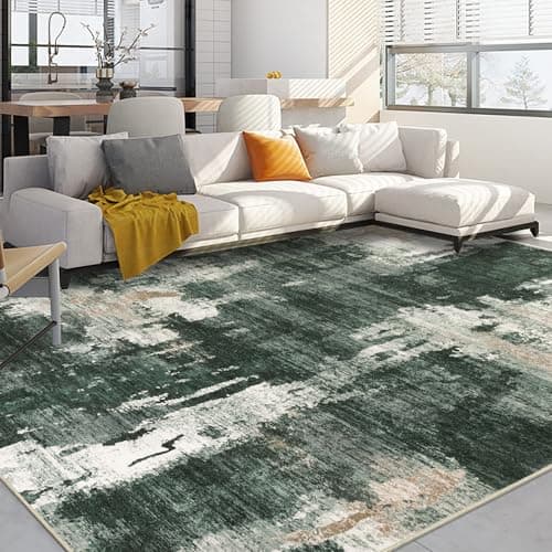 Image of Capslpad 200x300cm Large Modern Abstract Rugs Living Room Non-slip Area Rug Short Pile Faux Wool Bedroom Carpet Lightweight Washable Minimalist Floor Carpet for Living Room Bedroom Office Decor, Green