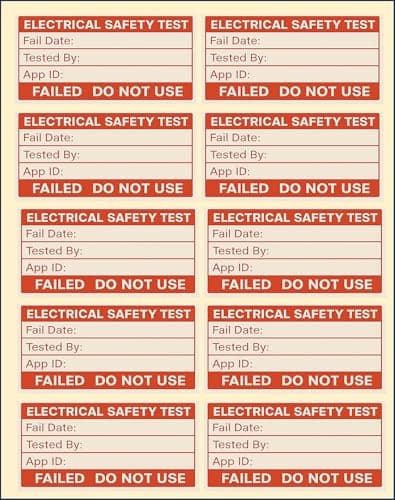 Image of PAT Testing Stickers, 100 Fail Labels for Portable Appliance Testing, PAT Test Labels for Safety Checks. 50 x 25mm. EJI Labels (RED - Fail, 100 Pack)
