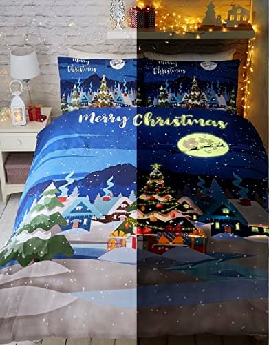 Image of Bedlam Glow In The Dark Christmas Reversible Duvet Cover Set, Multi, Single