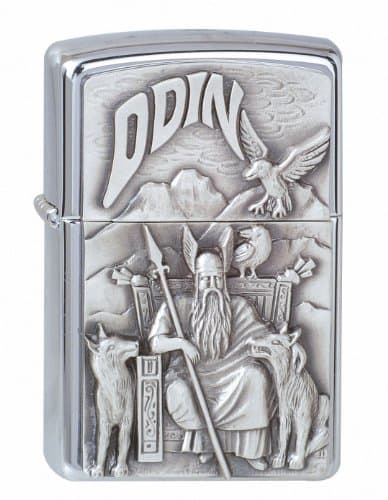Image of Zippo Windproof Lighter - Viking Odin - High Polish Chrome, Emblem - Refillable, Lifetime Use - Adjustable Flame - Gift Box - Metal Construction - Made in USA