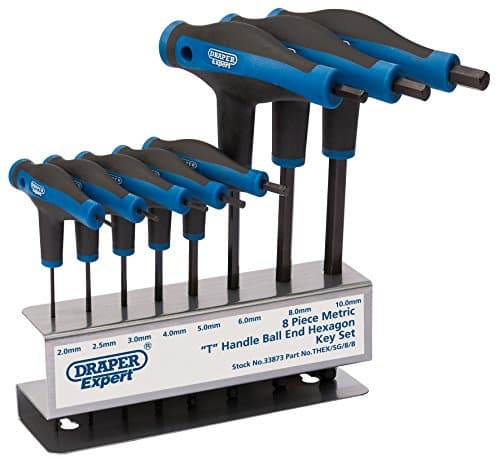 Image of Draper Expert 8 Piece Soft Grip T Handle Hexagon and Ball End Key Set - 33873
