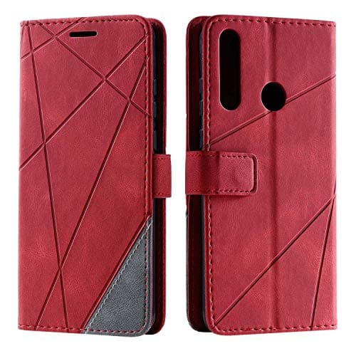 Image of SONWO Case for Huawei Y6P Case, Premium Leather Flip Wallet Case Magnetic Closure Card Slots Kickstand Phone Case for Huawei Y6P, Red