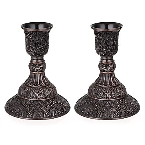 Image of BSTKEY 2 Pack Metal Candle Holder Candlestick Holder Stand, Table Decorative Votive Candle Centerpiece Holder, Red Bronze Taper Candle Holder Candlelight Stand