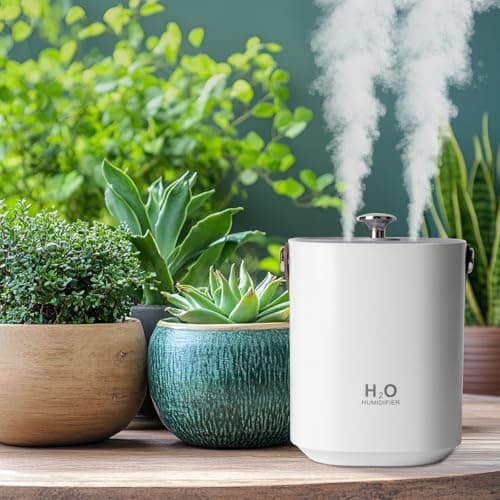 Image of Humidifier for bedroom，1.2L Portable Cool Mist Humidifiers Auto Shut-Off USB Desk Humidifier,with Warm Night Light and Dual Nozzle Design for Bedroom Travel Office,(White)