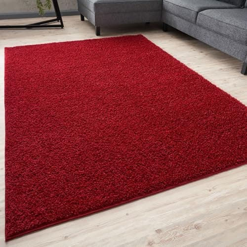 Image of THE RUGS Living Room Rug - Shaggy Soft And Elegant Carpets For The Bedrooms And Kitchen, Easy To Clean, Many Different Sizes (240x340 cm, Red)