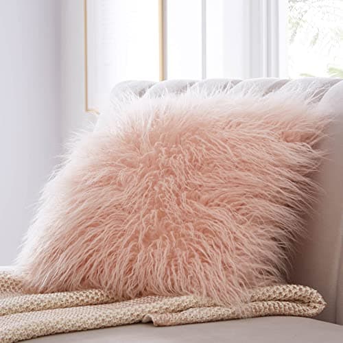 Image of Tess Daly Faux Mongolian Cushion, 43x43cmColour Blush