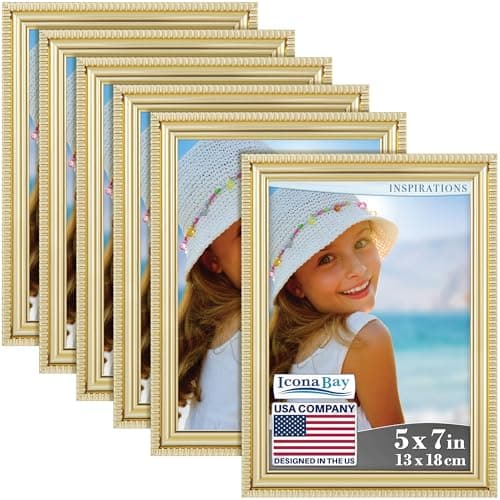 Image of Icona Bay - 7x5 inch Picture Frames - Gold, 6 Pack - Beautifully Detailed Moulding - Contemporary Picture Frame Set - Wall Mount or Table Top - Inspirations Collection