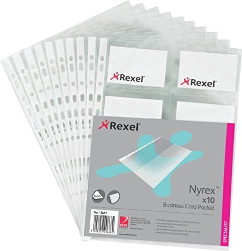 Image of Rexel Nyrex Business Card Pocket Multipunched A4 Clear Ref 13681 [Pack 10]