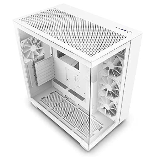 Image of NZXT H9 Flow Dual-Chamber ATX Mid-Tower PC Gaming Case CM-H91FW-01 - High-Airflow Perforated Top Panel Tempered Glass Front & Side Panels 360mm Radiator Support Cable Management White