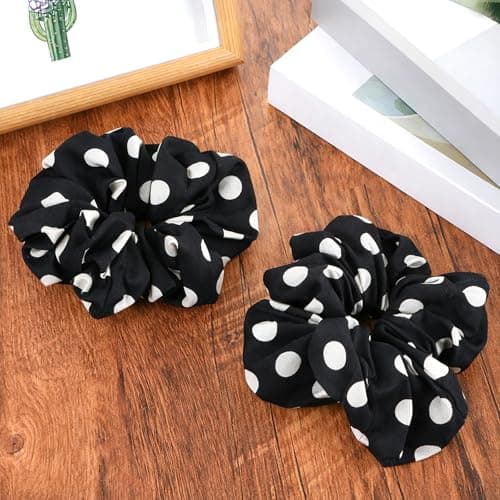 Image of 2pcs Satin Hair Scrunchies Large, Ymapinc Oversized Polka Dot Scrunchie for Women, Big Scrunchies, Vintage Polka Dot Hair Accessories