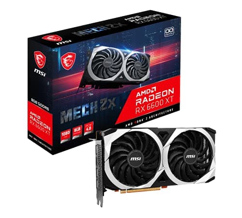 Image of MSI RADEON RX 6600 XT MECH 2X 8G OC Graphics Card '8GB GDDR6, Core Count 2048, Boost Clock 2602MHz, 3x DisplayPort, HDMI, Dual Fan Cooling System, PCI-E Gen4 x8, AMD'