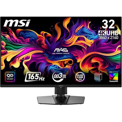 Image of MSI MAG 322UP QD-OLED E16 32-Inch 4K UHD Gaming Monitor, 3840x2160 Quantum Dot Panel, 165Hz, 0.03ms, DisplayHDR True Black 400, AMD FreeSync Premium Pro, HDMI 2.1, DP 1.4a, USB C (15W PD)