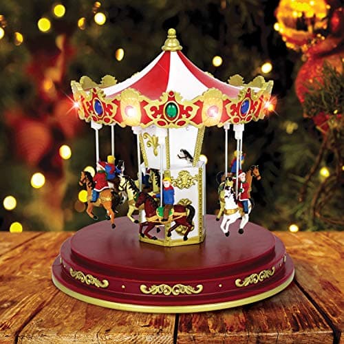 Image of The Christmas Workshop 82790 Revolving Musical Carousel/Light Up Christmas Decoration / 14 x Multi-Coloured LED Lights/Plays 8 Different Classic Christmas Songs / 24cm x 24cm