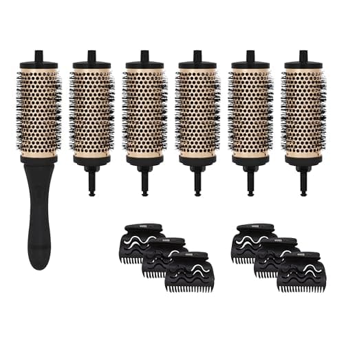 Image of Bauer Blow Dry Brush Set / 6x 38mm Detachable Barrels and 6x Styling Clips/Lightweight Round Hairbrush for Volume, Curl & Smooth Blowouts 39519