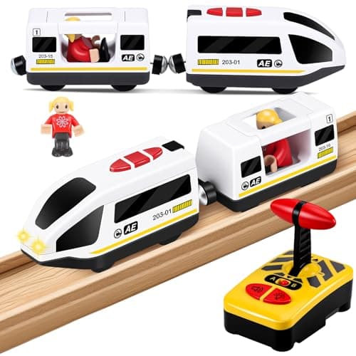 Image of Starvortex Electric Train Set, Motorised Battery Trains for Brio Accessories Wooden Track, Remote Control Train Compatible with Brio Thomas Railway, Trains Set for Boys Kids, Toddlers