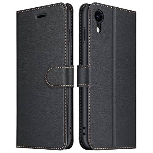 Image of ELESNOW Phone Case for iPhone XR, Flip Wallet PU Leather Card Holder with RFID Blocking Magnetic Closure Stand Cover for Apple iPhone XR (Black)