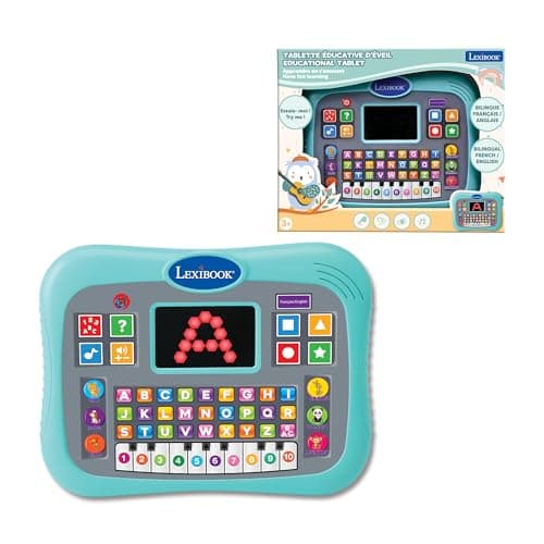 Image of LEXIBOOK, Educational tablet, Bilingual ENGLISH/FRENCH, Talking tablet with screen to learn the alphabet, numbers and animals, Piano and interactive quiz modes, Blue, JCPAD007i1