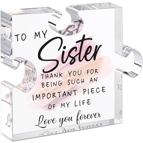 Image of Tillskuch Cute Sister Gifts- Puzzle Shaped Acrylic Plaque with Gift Box - Sister Presents for Birthday, Thanksgiving Day, Christmas -Sister Gifts from Sister, Big Sister, Little Sister Present