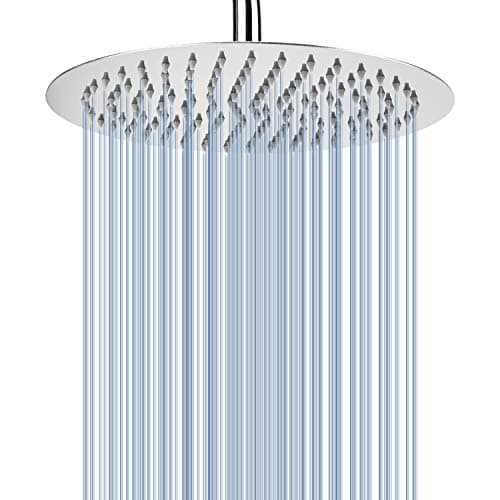 Image of Rain Shower Head, Voolan 10" Round High Pressure Shower Heads, 304 Stainless Steel Luxury Modern Chrome Look, Universal Wall and Ceiling Mount