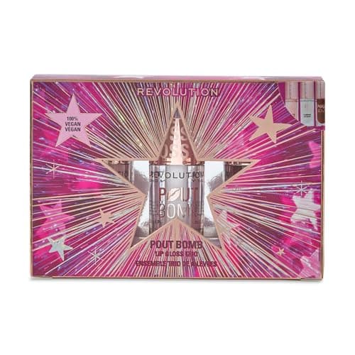 Image of Revolution Pout Bomb Plumping Lip Gloss Trio Gift Set, 3 Full-Size Glosses with Hyaluronic Acid & Peptides, Vegan & Cruelty-Free