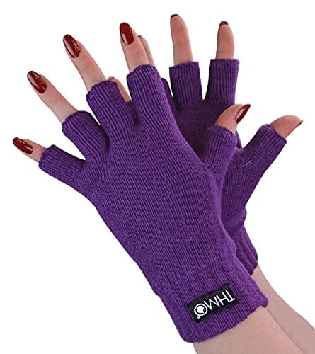 Image of THMO Ladies Thermal Fingerless Gloves Winter Fleece Lined Soft Thinsulate Gloves for Women (One Size, Purple)