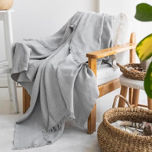 Image of Milam London Cotton Throw Throws For Sofa | Soft Throws For Armchairs, Sofa, Settee | Single Bed Throw, Outdoor blanket, Grey - 170 x 200 cm