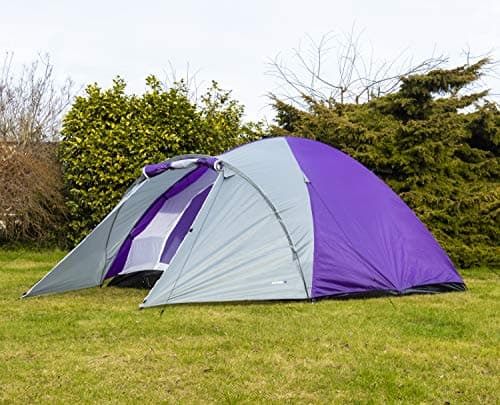 Image of Adtrek Double Skin Dome 4 Man Berth Camping Festival Family Tent (Purple/Grey)