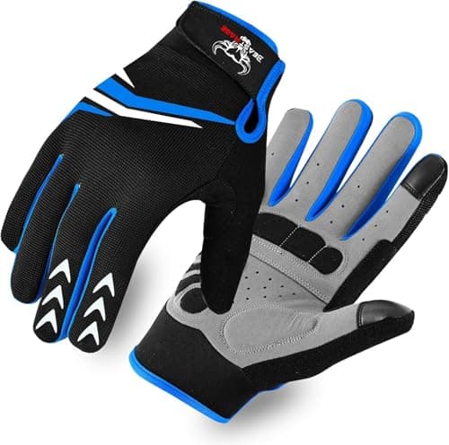 Image of BEAST RAGE Full Finger Cycling Gloves with Padding for Men Women, Anti-Slip, Shock Absorbing, Breathable, Touchscreen Mountain Bike Gloves for BMX, MTB Riding, Road Racing, Bicycle (L, BLUE)