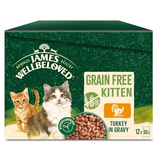 Image of James Wellbeloved Kitten Grain-Free Turkey in Gravy 12 Pouches, Hypoallergenic Wet Cat Food, Pack of 1 (12x85 g)