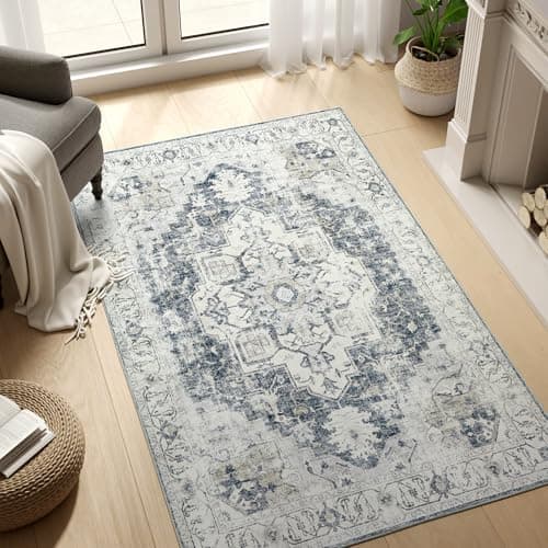 Image of TOPICK Rug 90x150cm Entrance Door mat Vintage Grey Washable Soft Rug Non Slip Lightweight Carept for Living Room Bedroom Bathroom