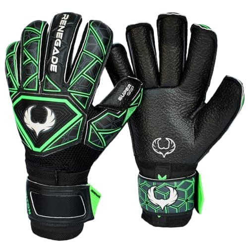 Image of Renegade GK Triton Raider Goalie Gloves with Pro-Tek Finger Spines | 3.5+3mm Super Grip & 4mm Duratek | Black & Green Football Goalkeeper Gloves (Size 7, Youth, Roll Cut, Level 2)